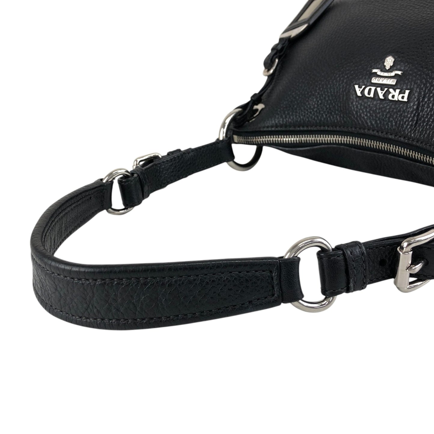 PRADA Logo Shoulder bag Hobobag Black Vintage 3hyfab