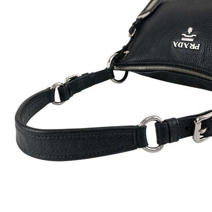 PRADA Logo Shoulder bag Hobobag Black Vintage 3hyfab