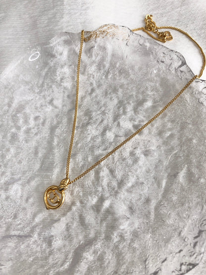 Christian Dior CD Logo Necklace Gold Vintage m7fwud