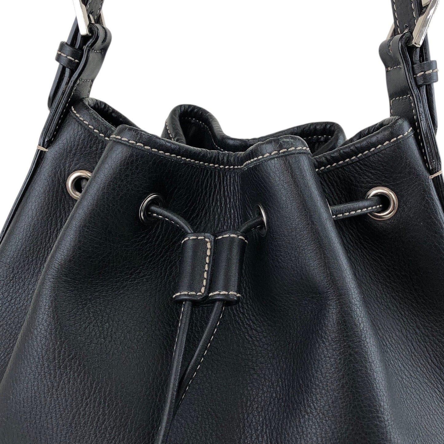BURBERRY Nova Check Drawstring Shoulder bag Black Vintage 4iaxcb