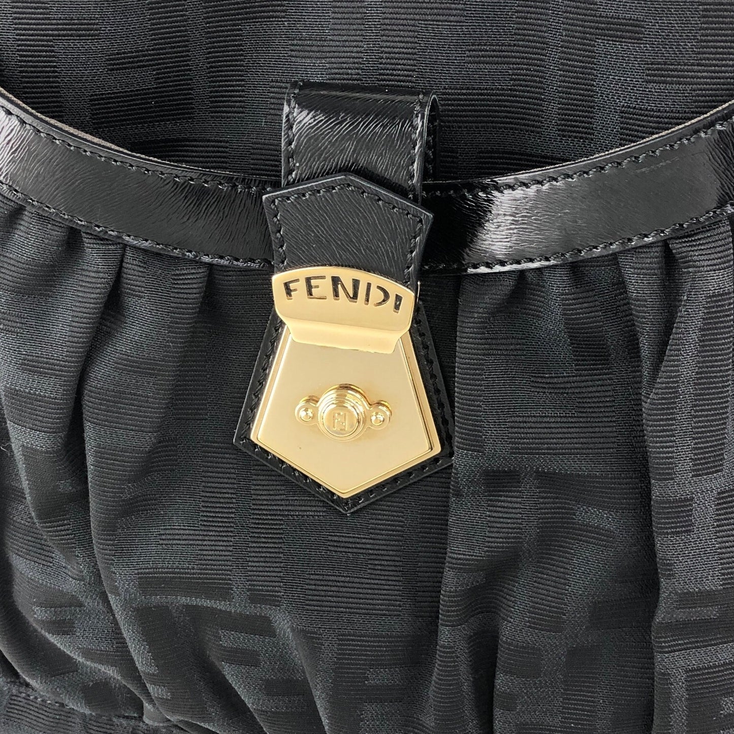 FENDI Zucca Front Buckle Handbag Black Vintage evvwep