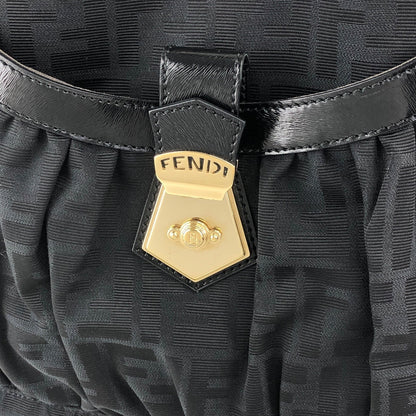 FENDI Zucca Front Buckle Handbag Black Vintage evvwep