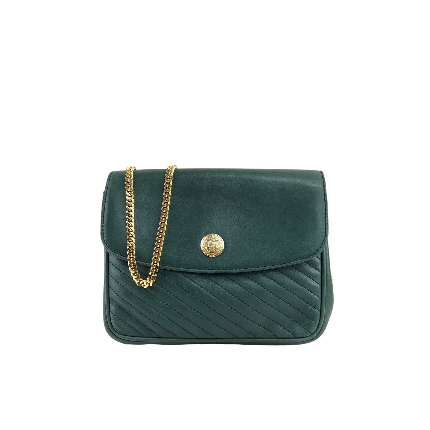 CELINE Triomphe Bias Stitch Chain Shoulder bag Green Vintage a3zrf7