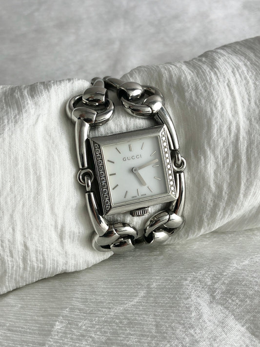 GUCCI Rhinestone Watch Silver Vintage ag4iia