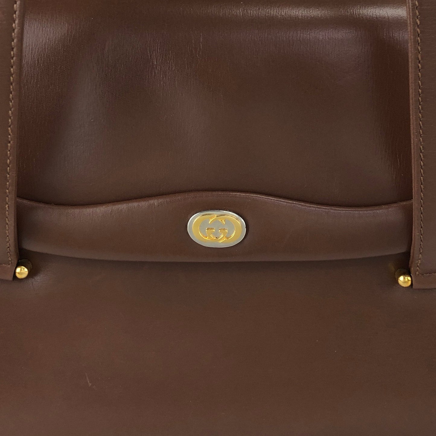 GUCCI GG Flap Handbag Brown Vintage auy3z2