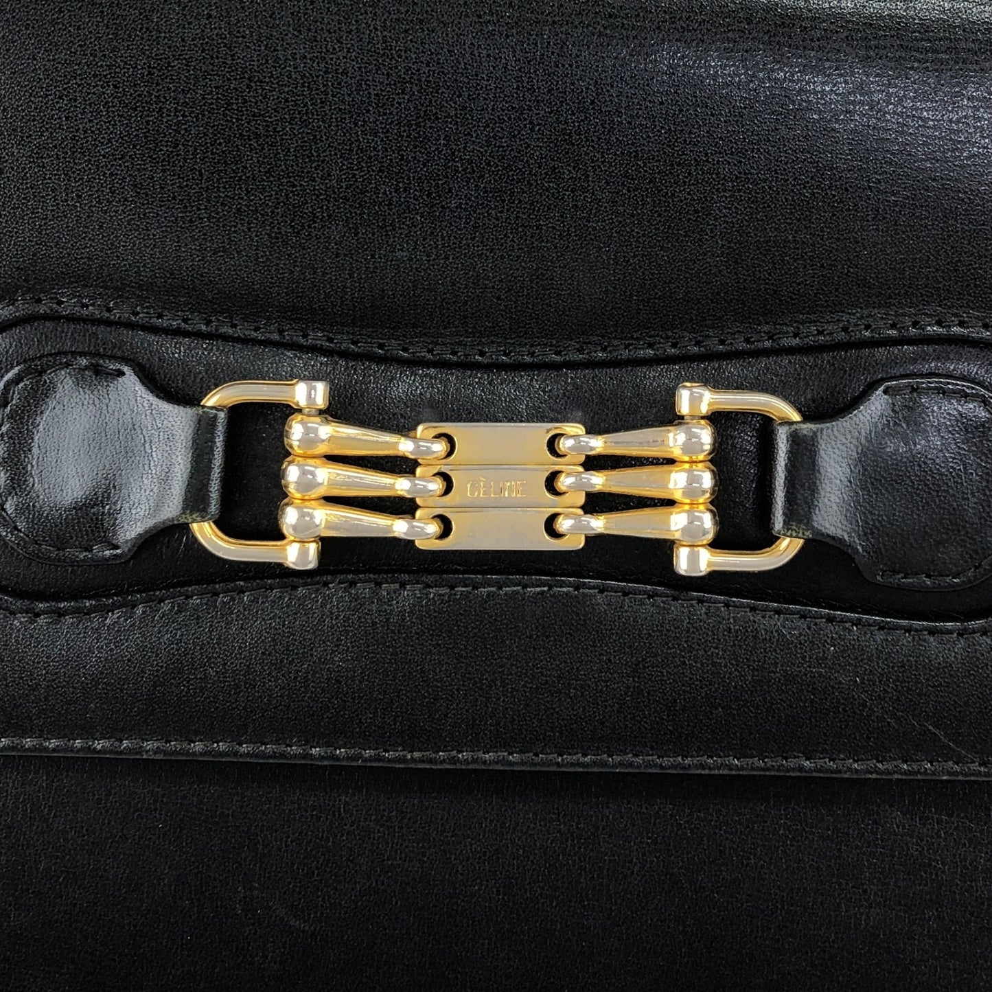 CELINE Blason Horse Bit Chain Shoulder bag Black Vintage zstzja