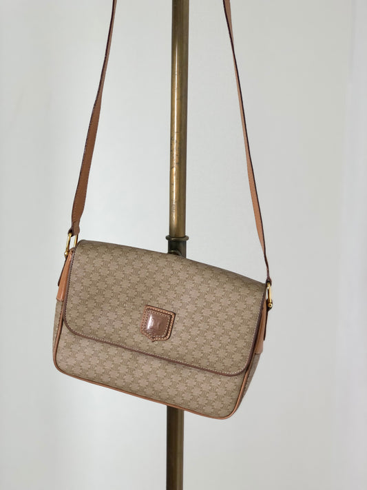 CELINE Macadam Blason Crossbody Shoulder bag Beige Vintage kch6zj