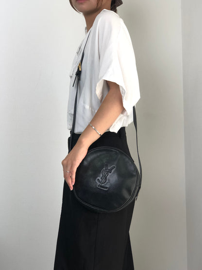 Yves Saint Laurent YSL Logo Stitch Shoulder bag Black Vintage n8ts56