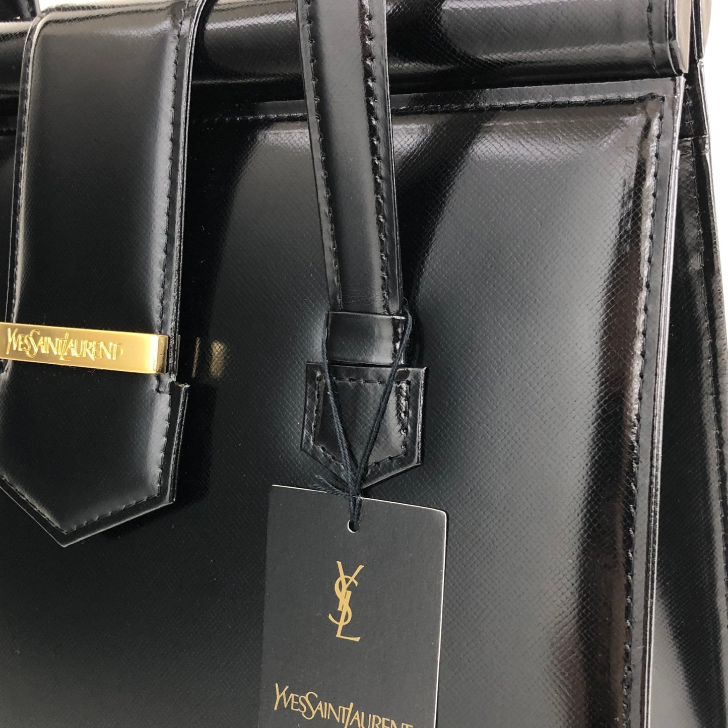 Yves Saint Laurent Logo Handbag Totebag Black Vintage vukaay