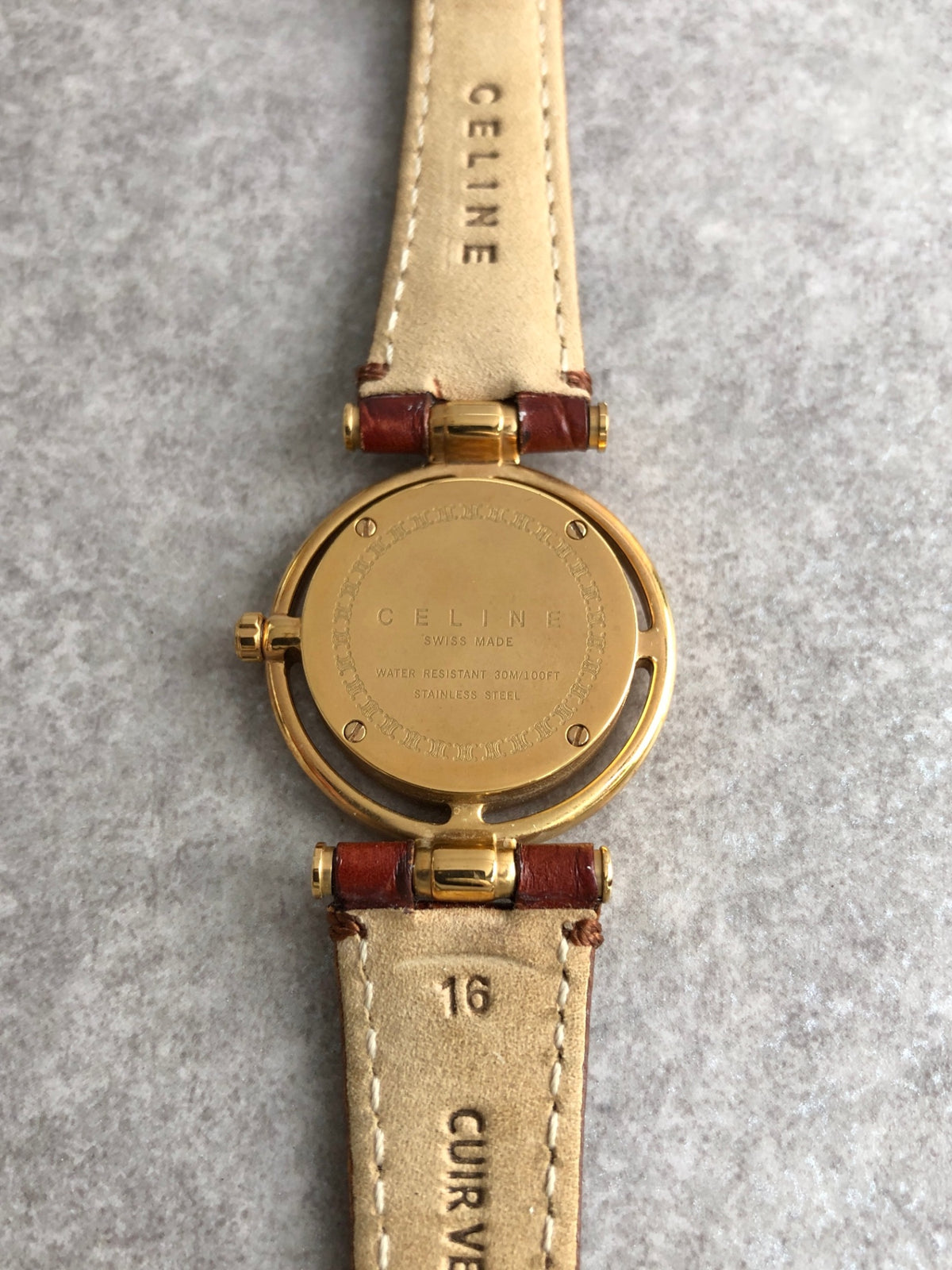 CELINE MARPLE Triomphe Quartz Watch Pink×Brown Vintage u3g646