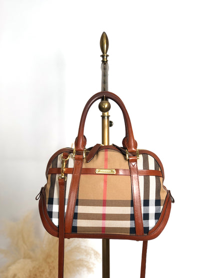 BURBERRY Check Two-way Handbag Shoulder bag Brown Vintage xuyjae