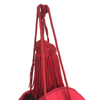 PRADA Logo Embroidery Satin Drawstring Mini Handbag Red Vintage e2mrt5