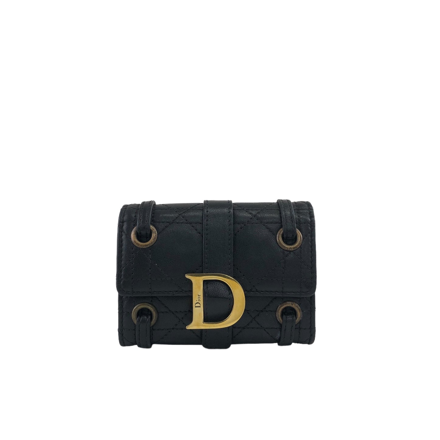 Christian Dior Cannage Logo Folded Wallet Black Vintage tyt3y7