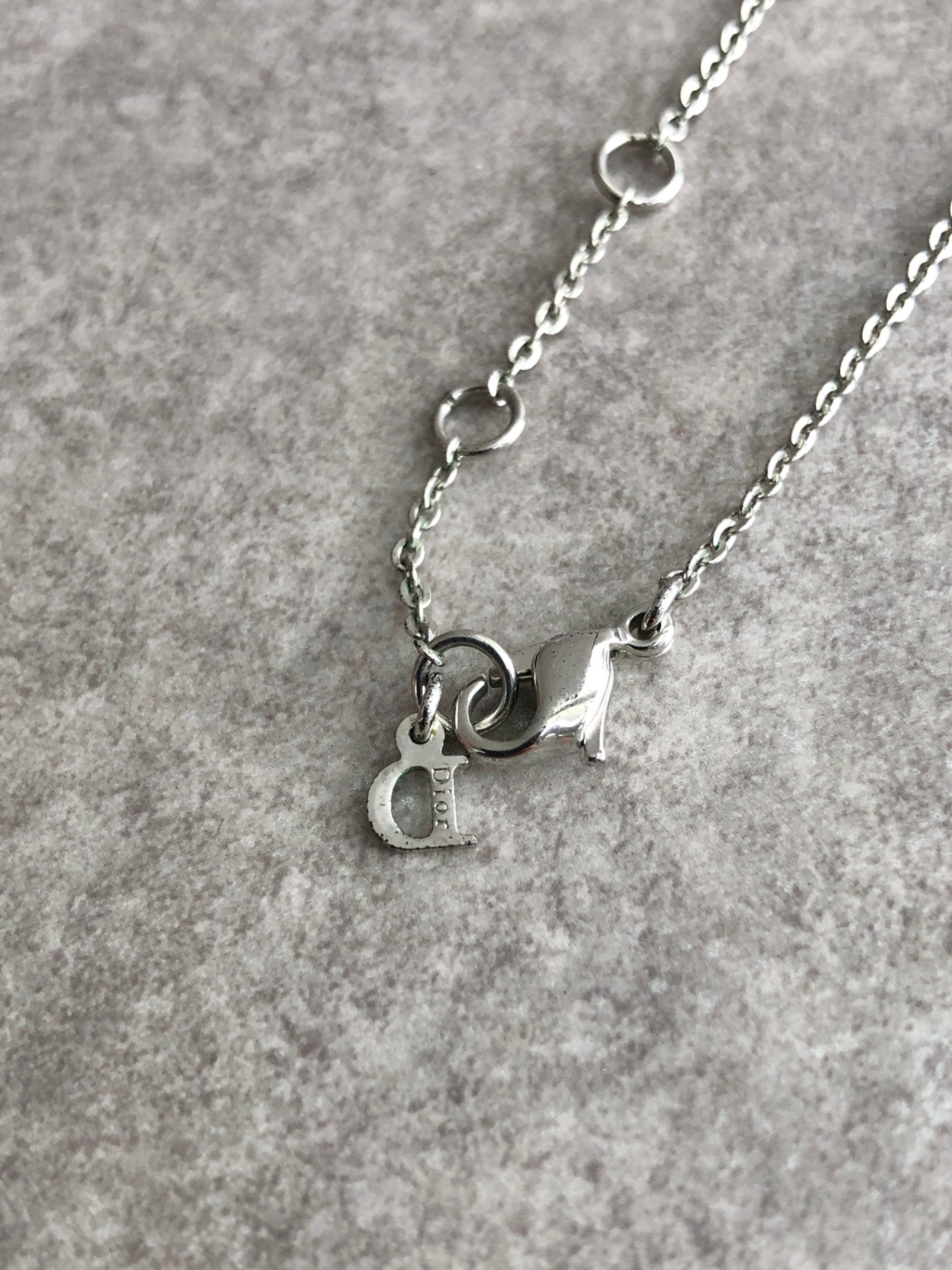 Christian Dior Logo Charm Necklace Silver Vintage mbwcef