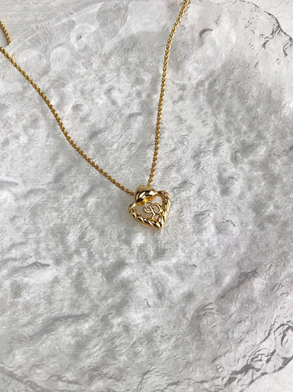 Christian Dior CD Logo Heart Motif Necklace Gold Vintage zck2u4