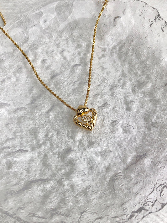 Christian Dior CD Logo Heart Motif Necklace Gold Vintage zck2u4