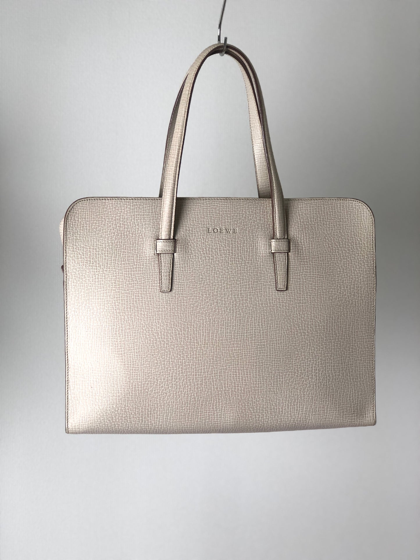 LOEWE Logo Leather Handbag Totebag White Vintage dc866t