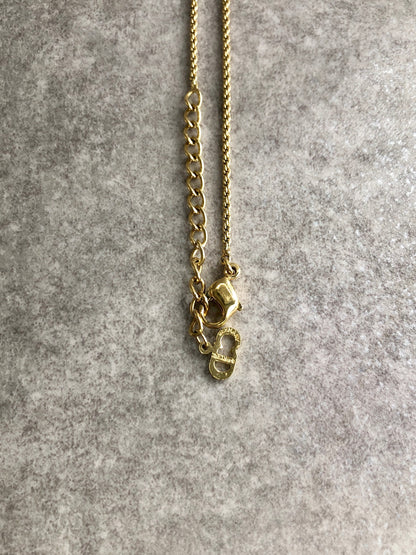 Christian Dior CD Logo Rhinestone Necklace Gold Vintage gfuupy