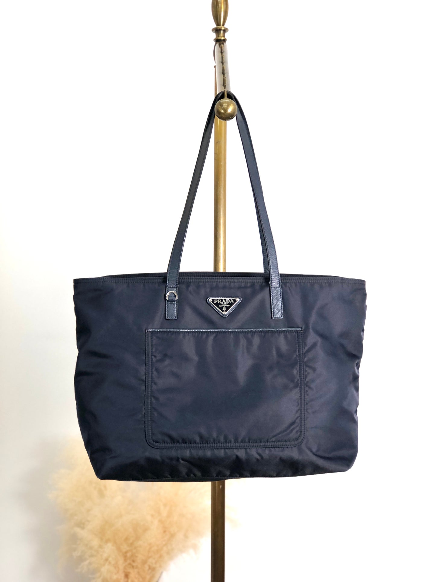 PRADA Tessuto Triangle Logo Totebag Navy Vintage 3j5ghg