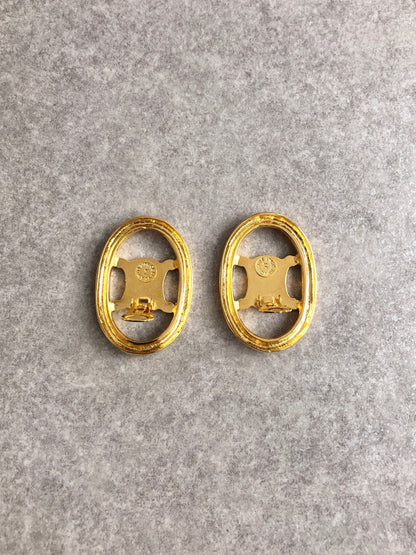 CELINE Blason Earrings Gold Vintage f7ggsk