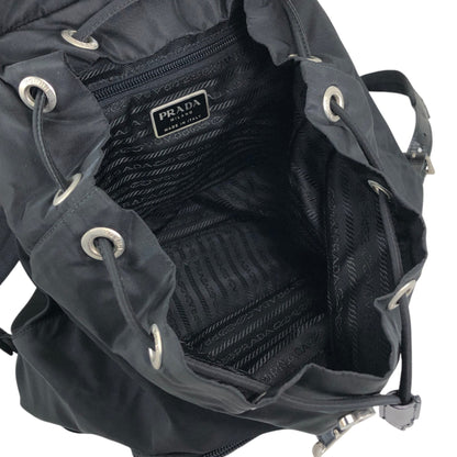 PRADA Tessuto Triangle Logo Front Buckle Backpack Black Vintage ue56ys