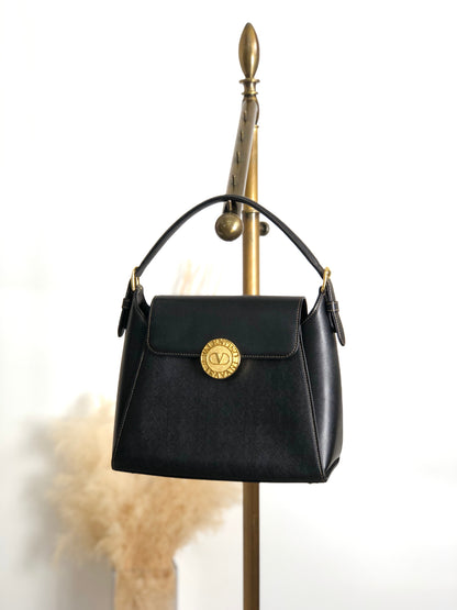 VALENTINO GARAVANI Circle Logo Handbag Black Vintage edaauv