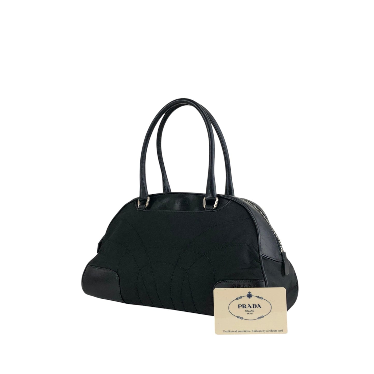 PRADA Triangle Logo Handbag Boston bag Black Vintage mh4xag