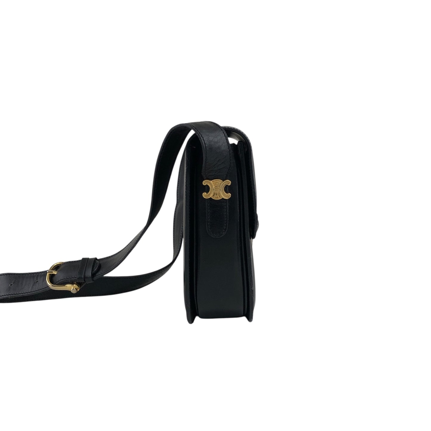 CELINE Triomphe Horse Carriage Shoulder bag Black Vintage pw788h