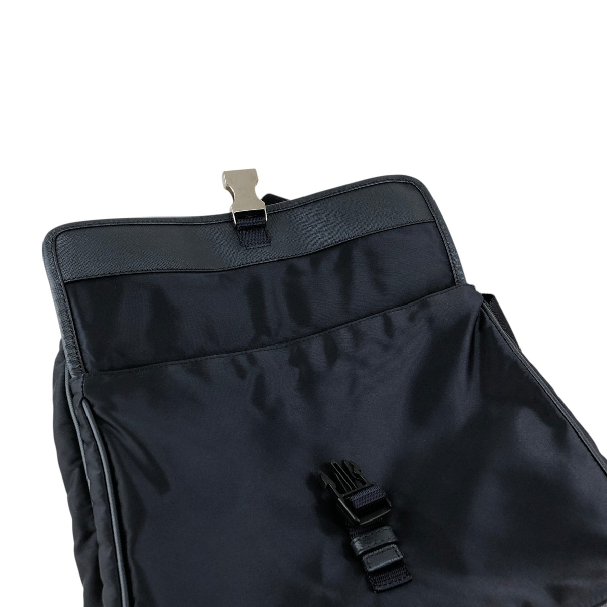 PRADA Logo Front Buckle Shoulder bag Navy Vintage eiigp4