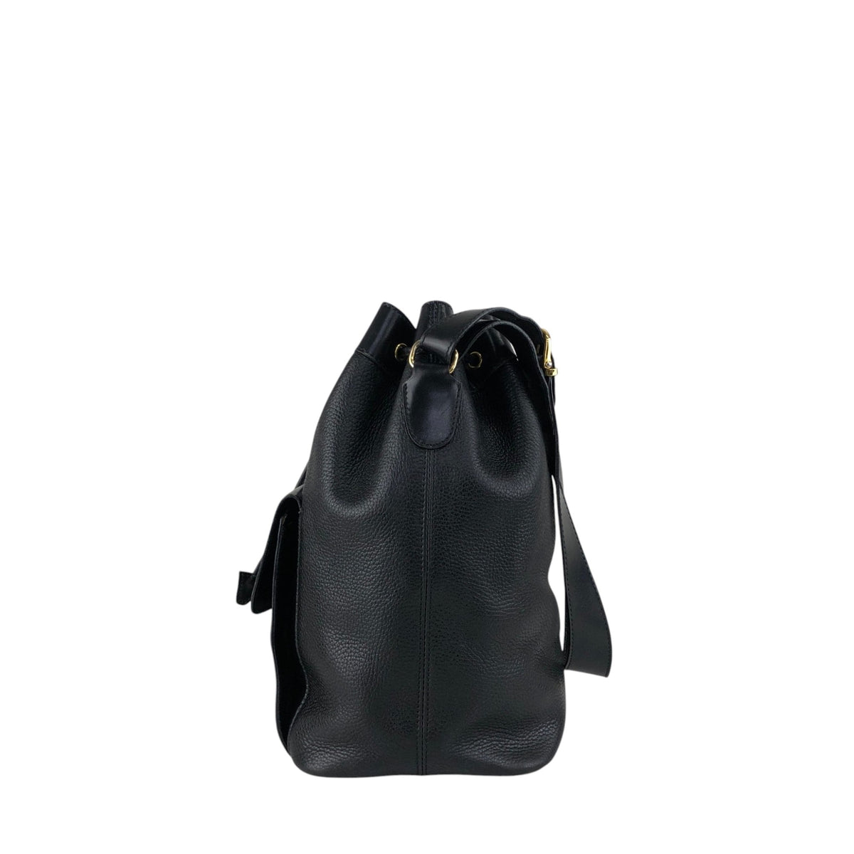 CELINE Gancini Front Pocket Drawstring Shoulder bag Black Vintage 3gt2jh
