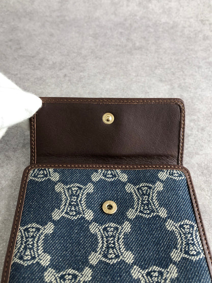 CELINE Triomphe Blason Folded Wallet Indigo Vintage 3pep8h