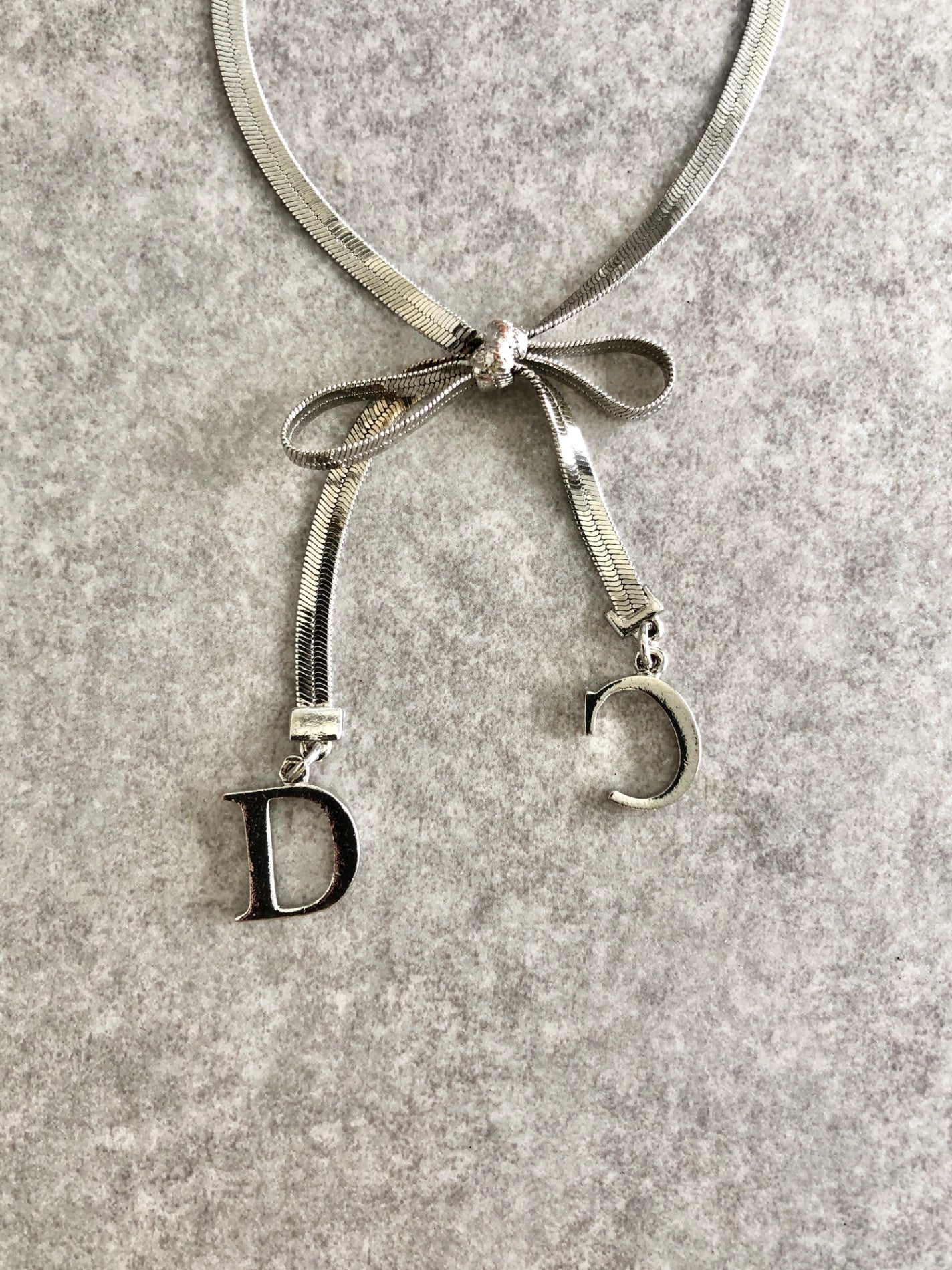 Christian Dior CD Logo Ribbon Motif Bracelet Silver Vintage p5ds86