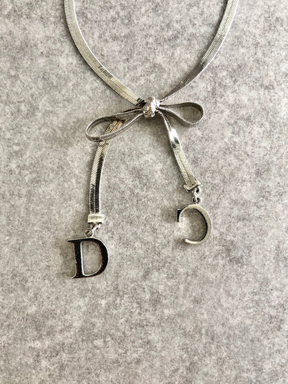 Christian Dior CD Logo Ribbon Motif Bracelet Silver Vintage p5ds86