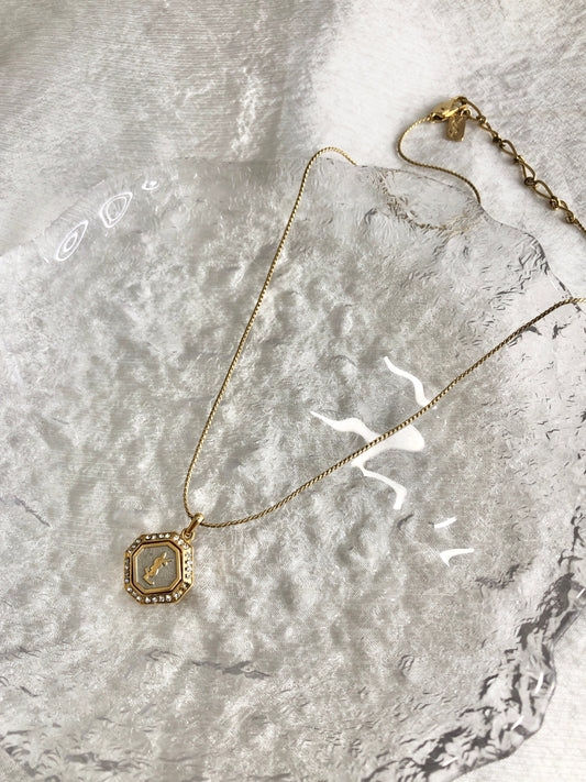 Yves Saint Laurent YSL Logo Rhinestone Necklace Gold Vintage p333yw