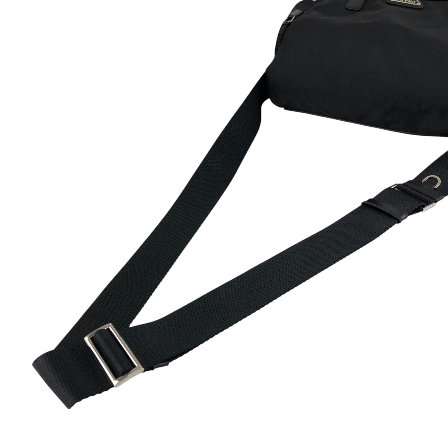 PRADA Tessuto Triangle Logo Front Buckle Double Pocket Shoulder bag Black Vintage yejdb4