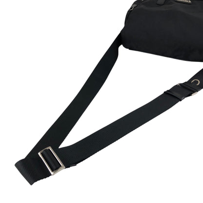PRADA Tessuto Triangle Logo Front Buckle Double Pocket Shoulder bag Black Vintage yejdb4