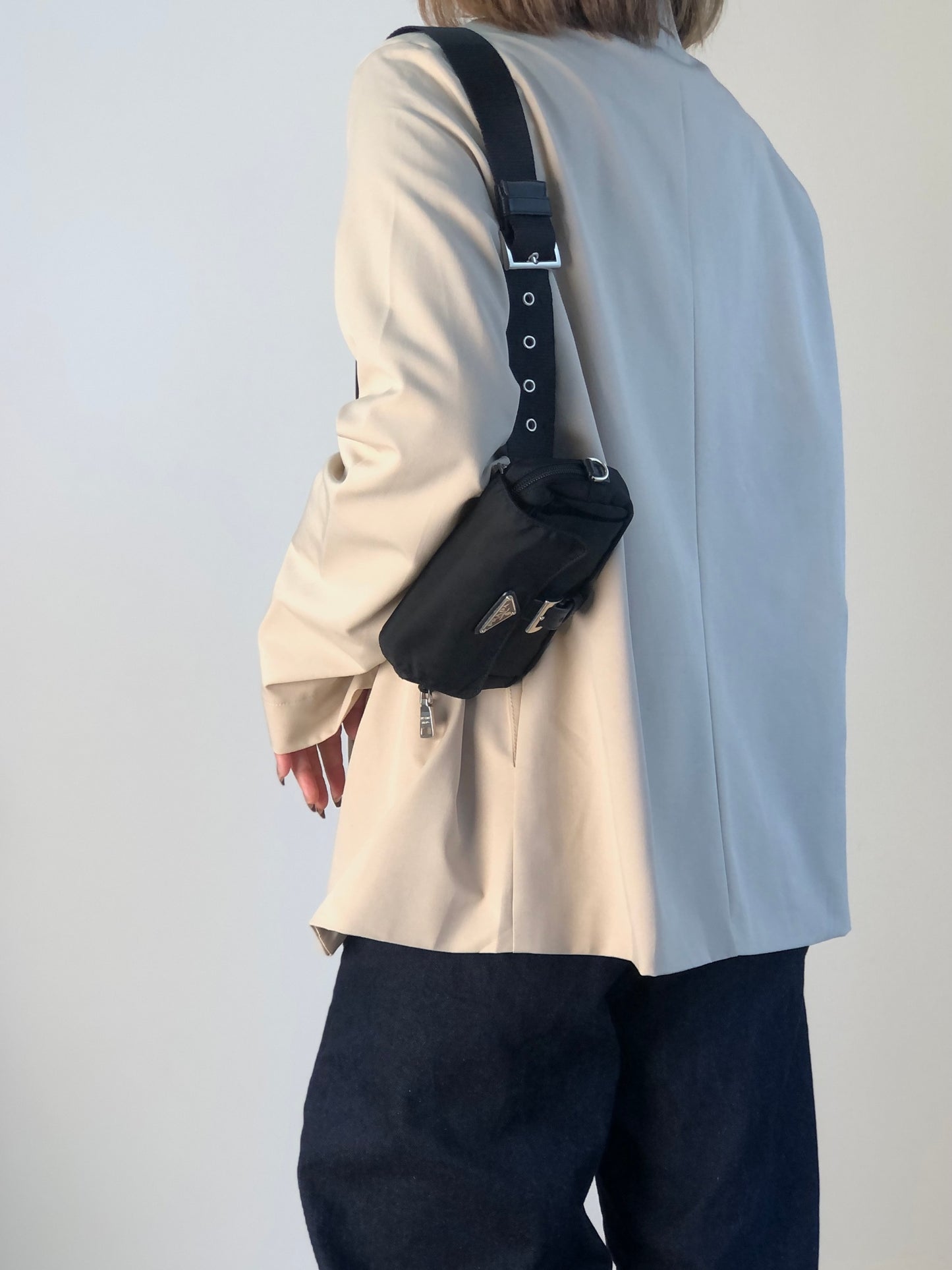 PRADA Tessuto Triangle Logo Shoulder bag Sling bag Black Vintage s8izt8