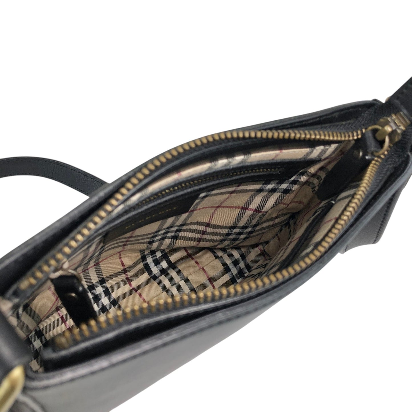 BURBERRY Logo Embossed Shoulder bag Black Vintage h85zzd
