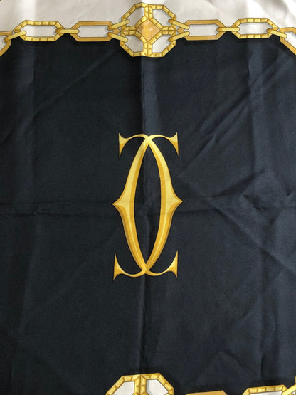 Cartier Silk100% Scarf Black Vintage etkiz6