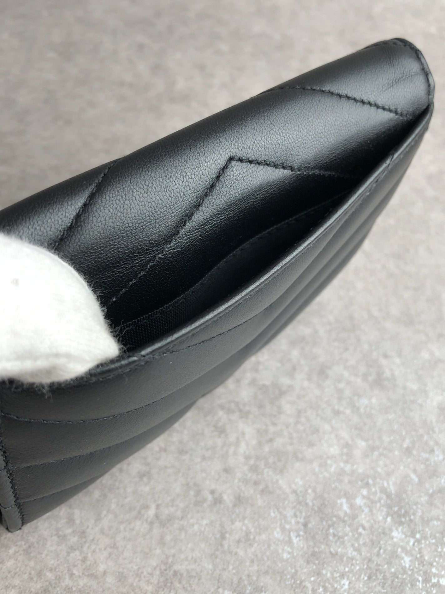 Yves Saint Laurent YSL Logo Bias Stitch Coin Purse Black Vintage 2kycf2