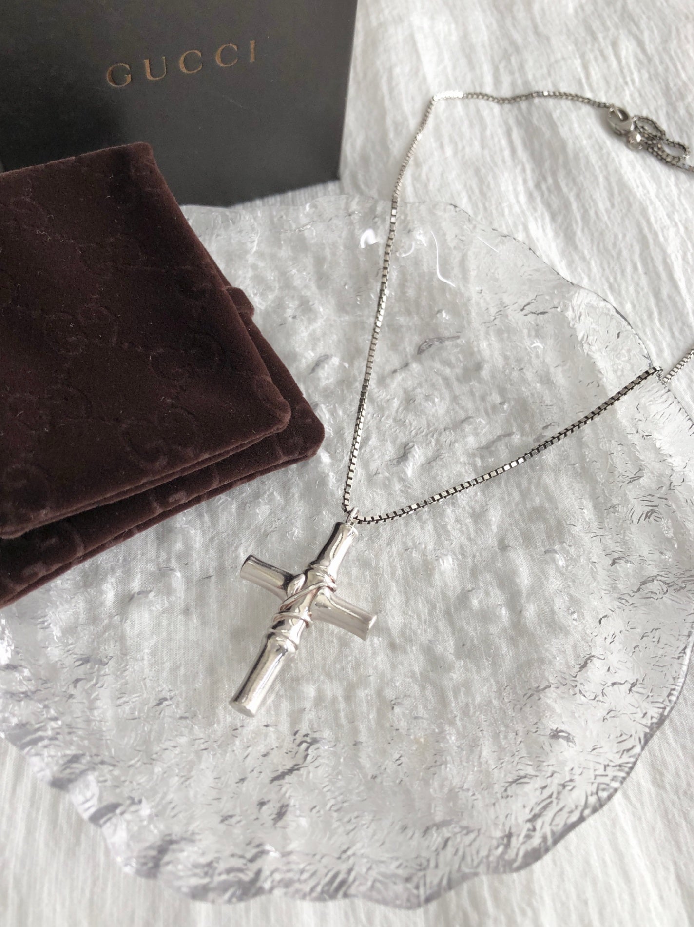 GUCCI Bamboo Cross Motif SILVER925 Necklace Silver Vintage 2rvcss