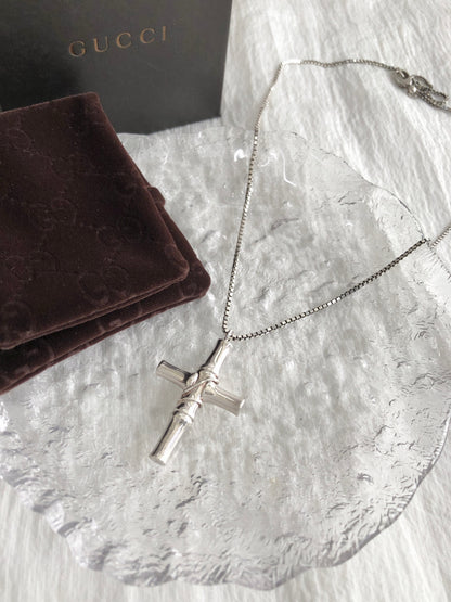GUCCI Bamboo Cross Motif SILVER925 Necklace Silver Vintage 2rvcss