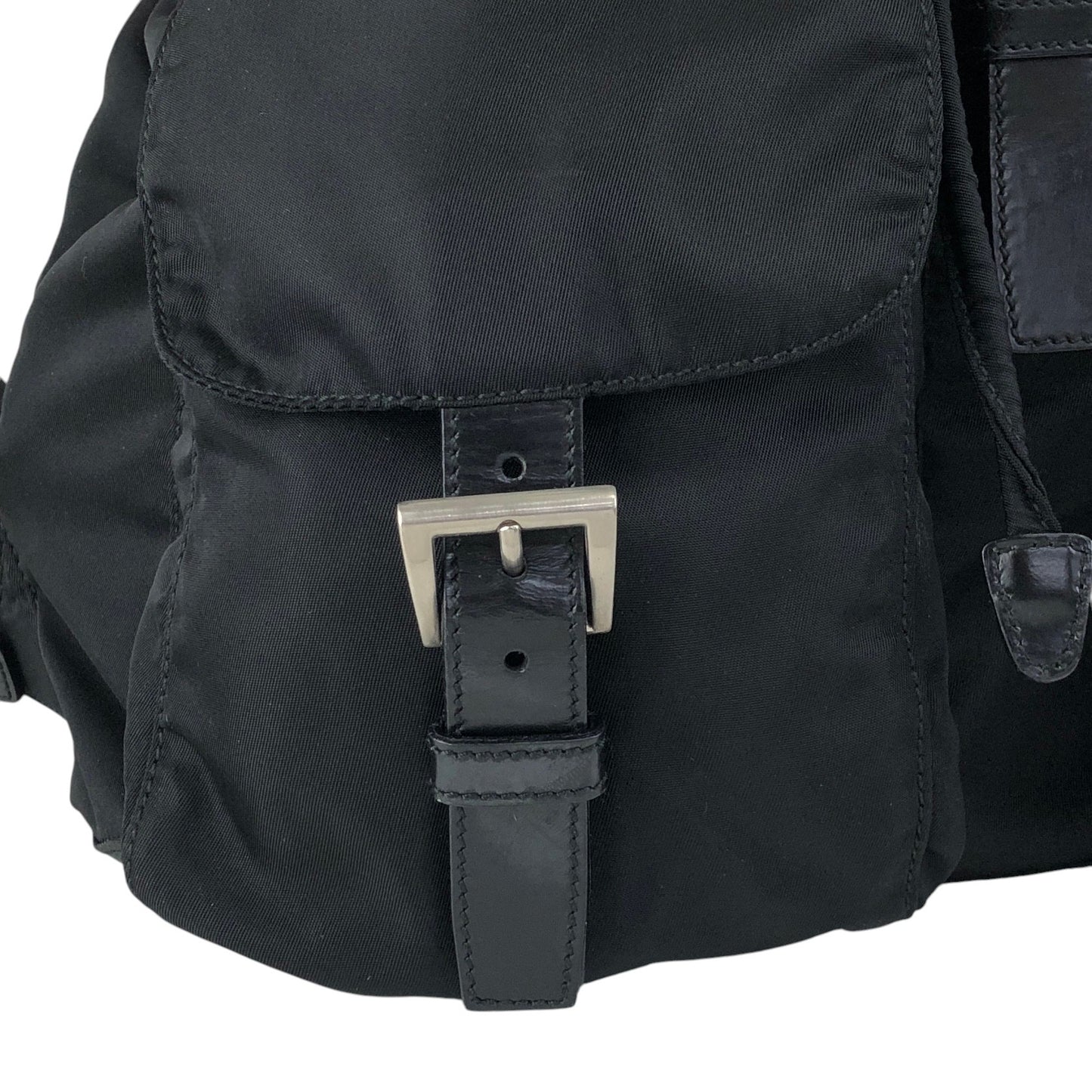 PRADA Tessuto Triangle Logo Front Buckle Double Pocket Backpack Black Vintage mkvbvj