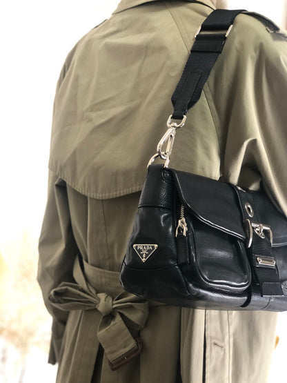 PRADA Triangle Logo Front Buckle  Shoulder bag Black Vintage  wsw3t2