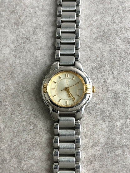 Yves Saint Laurent YSL Logo Quartz Watch Silver 5930-F91474 TA Vintage 2xuc88