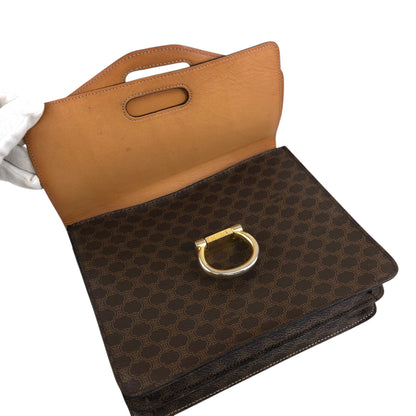 CELINE Macadam Horseshoe Double Flap Handbag Brown Vintage ypryyk