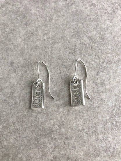 Christian Dior Logo Motif Stone Pierced Silver Vintage xzjvy6