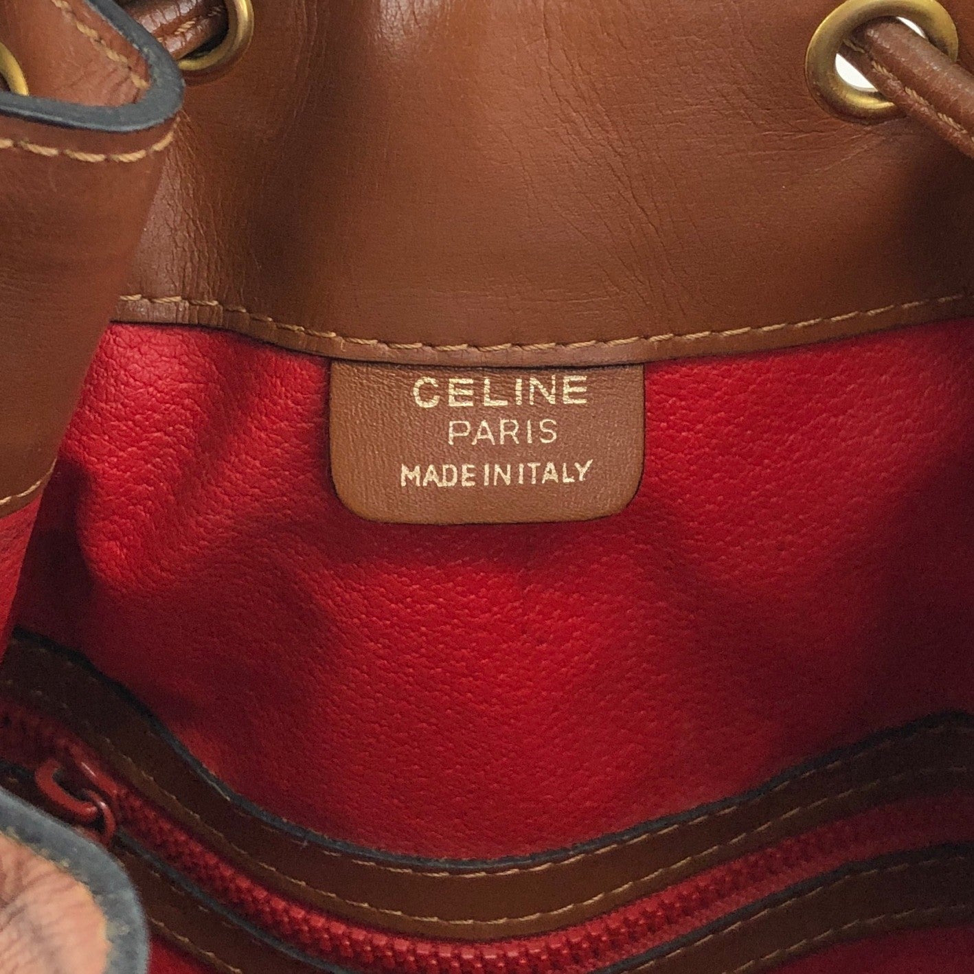 CELINE Gancini Drawstring Shoulder bag Brown Vintage 4uzkb3