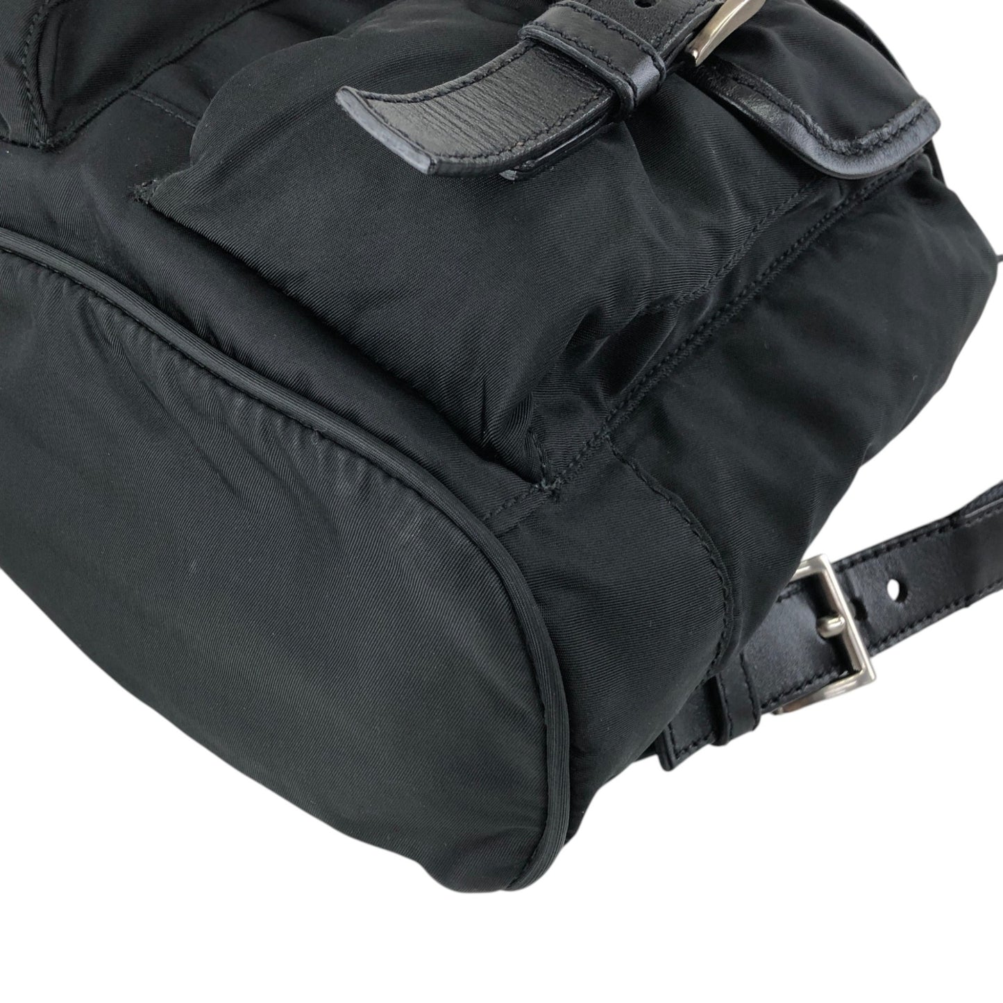 PRADA Tessuto Triangle Logo Double Pocket Backpack Black Vintage xgxrpz