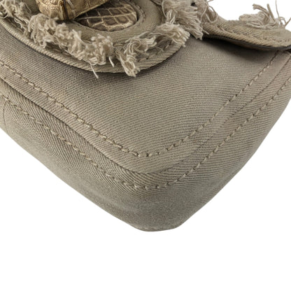 PRADA Triangle Logo Turn Lock Shoulder bag Beige Vintage hrktdk